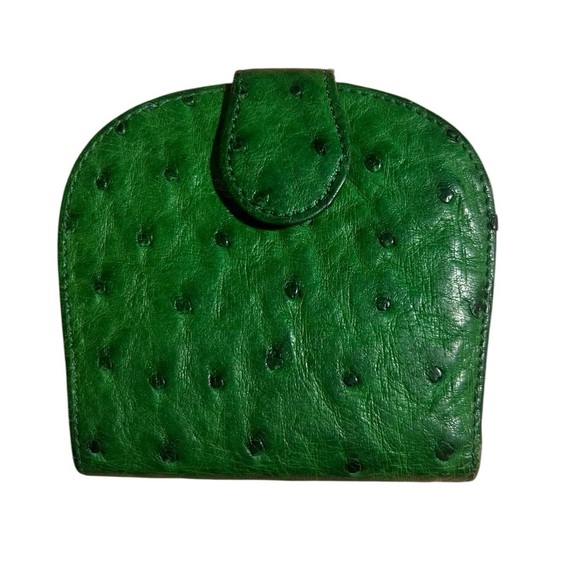 Genuine Ostrich Leather Bifold Wallet – Stunning Green, Pristine Condition! - Picture 1 of 10